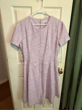 Calvin Klein Lavender Textured Short Sleeve Fit-and-Flare Dress